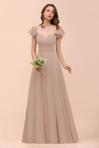 Puff Sleeve Khaki Bridesmaid Dress Side Spolit Maid of honor dress