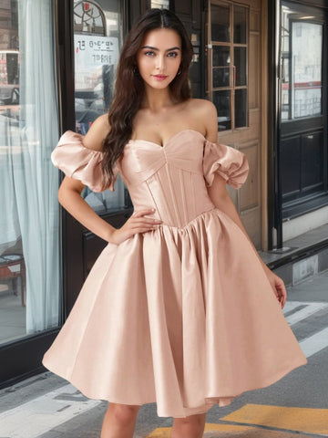 Prom Dresses With Puffy Sleeves Homecoming Dress VMH117
