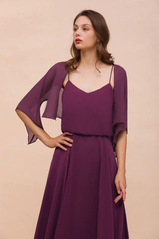 Purple Bridesmaid Dress with Wraps Spaghetti Straps Floor Length Casual Dress