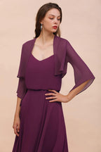 Robe de demoiselle d'honneur violette à bretelles spaghetti et drapée, longueur au sol, style décontracté.
