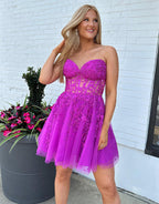 Vestido de fiesta de bienvenida con corsé y apliques de corte en A