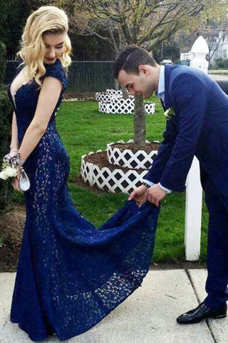 Vestidos largos de fiesta de sirena con encaje, espalda descubierta y hasta el suelo 