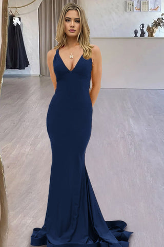 Quaylee | Robe de bal sirène jaune en satin à col V et traîne