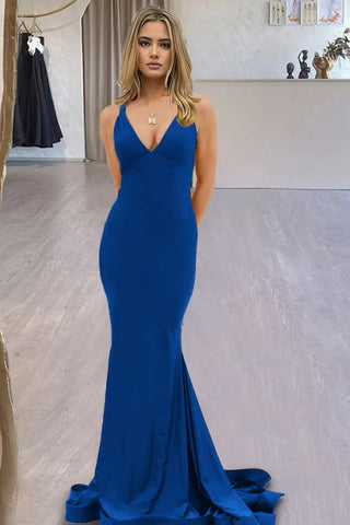 Quaylee | Robe de bal sirène jaune en satin à col V et traîne