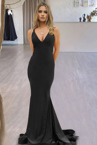 Quaylee | Robe de bal sirène jaune en satin à col V et traîne