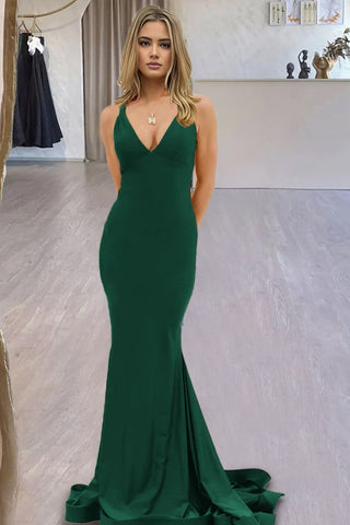 Quaylee | Robe de bal sirène jaune en satin à col V et traîne