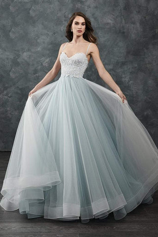 Robe de mariée en tulle à corsage orné de perles, sans manches