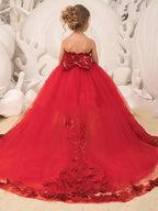 Robe de bal rouge à traîne balayée, robe de demoiselle d'honneur pour un mariage