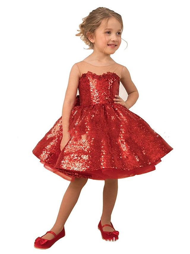 Vestido de gala rojo con cola de cepillo para boda, vestido de niña de las flores para fiesta nupcial
