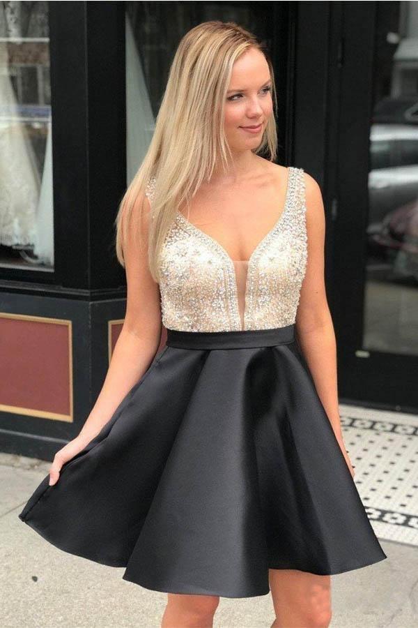 Robe de bal courte en satin rouge perlé avec poche PD290