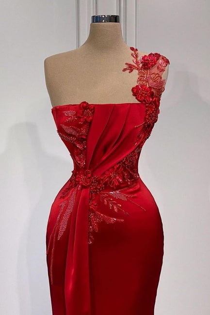 Robes de bal longues à fleurs rouges asymétriques sans manches à une épaule