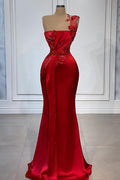 Robes de bal longues à fleurs rouges asymétriques sans manches à une épaule