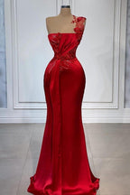 Robes de bal longues à fleurs rouges asymétriques sans manches à une épaule