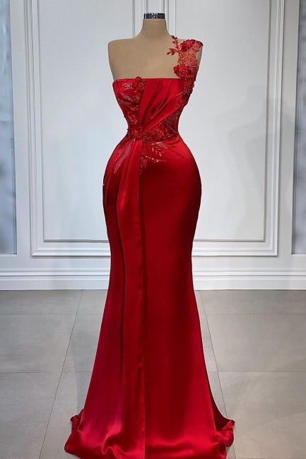 Robes de bal longues à fleurs rouges asymétriques sans manches à une épaule