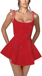 Vestido corto de fiesta de corte A con tirantes finos, de satén, sin mangas, estilo jacquard.
