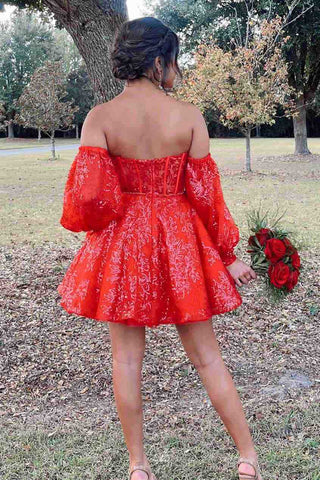 Vestido de fiesta de línea A con escote corazón, corsé y mangas