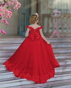 Vestido de gala/princesa rosa con cola de encaje para cumpleaños 