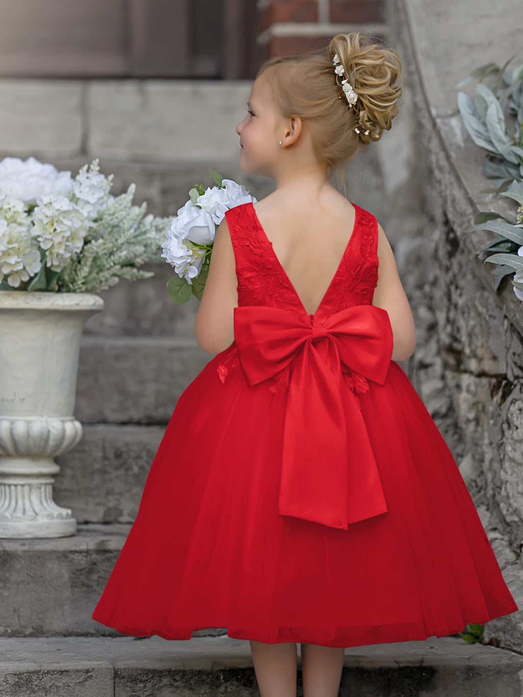 Robe de demoiselle d'honneur sans manches en dentelle et tulle, longueur genou 