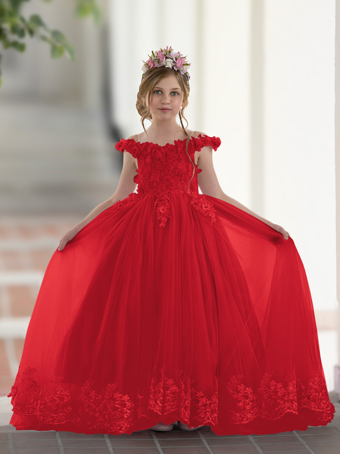 Vestido de gala/princesa rosa con cola de encaje para cumpleaños 