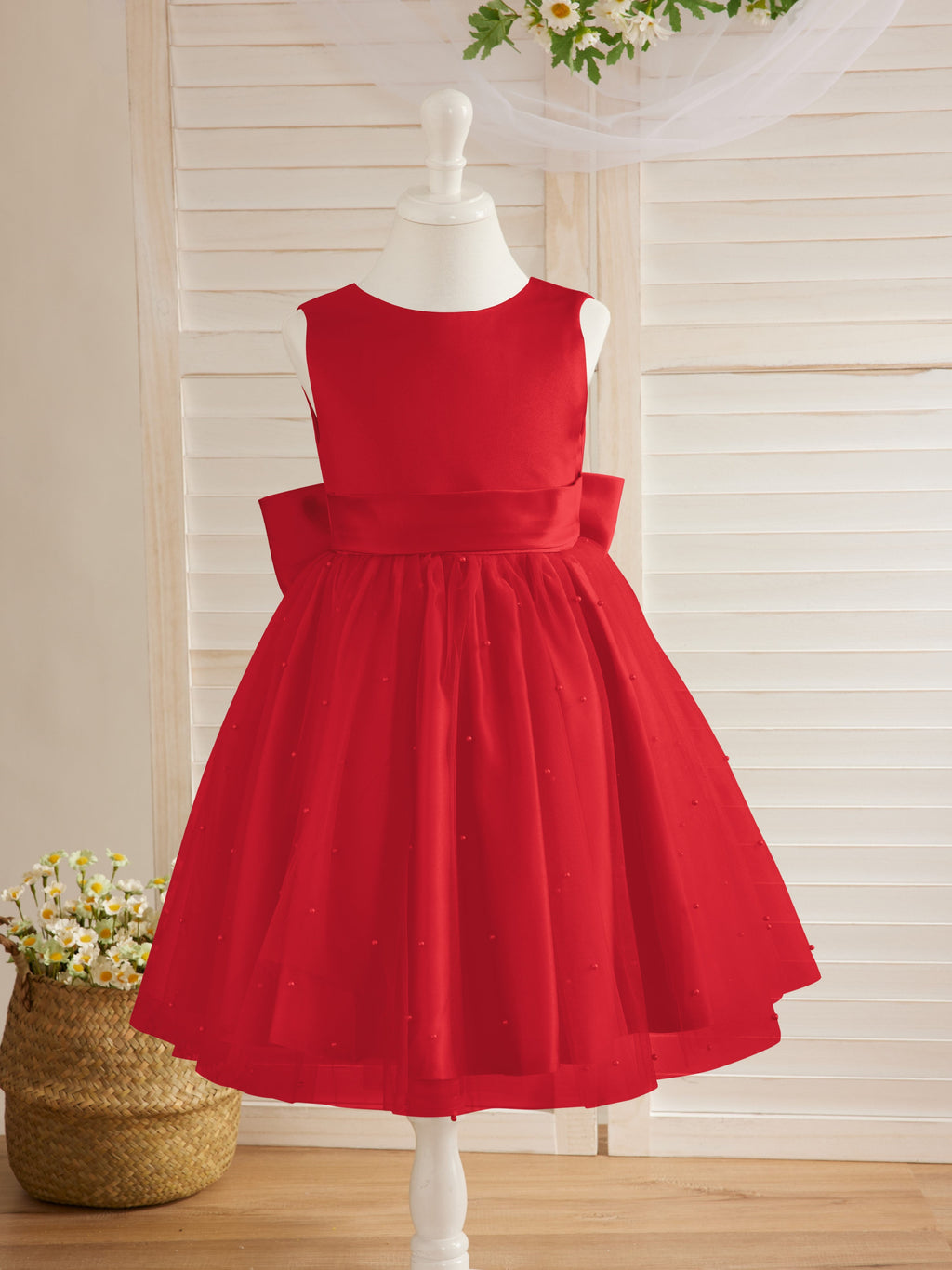 Vestido de princesa/vestido de princesa de satén y tul hasta la rodilla para niña de las flores 