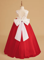 Vestido de niña de las flores sin mangas con cola desmontable de princesa de ensueño 