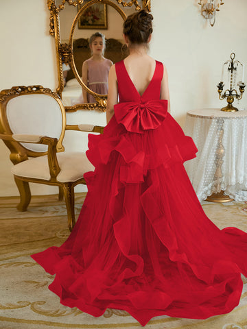 Vestido de princesa/vestido de princesa de satén y tul para niña de las flores 