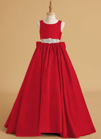 Vestido de princesa de satén con cola para niña de las flores 