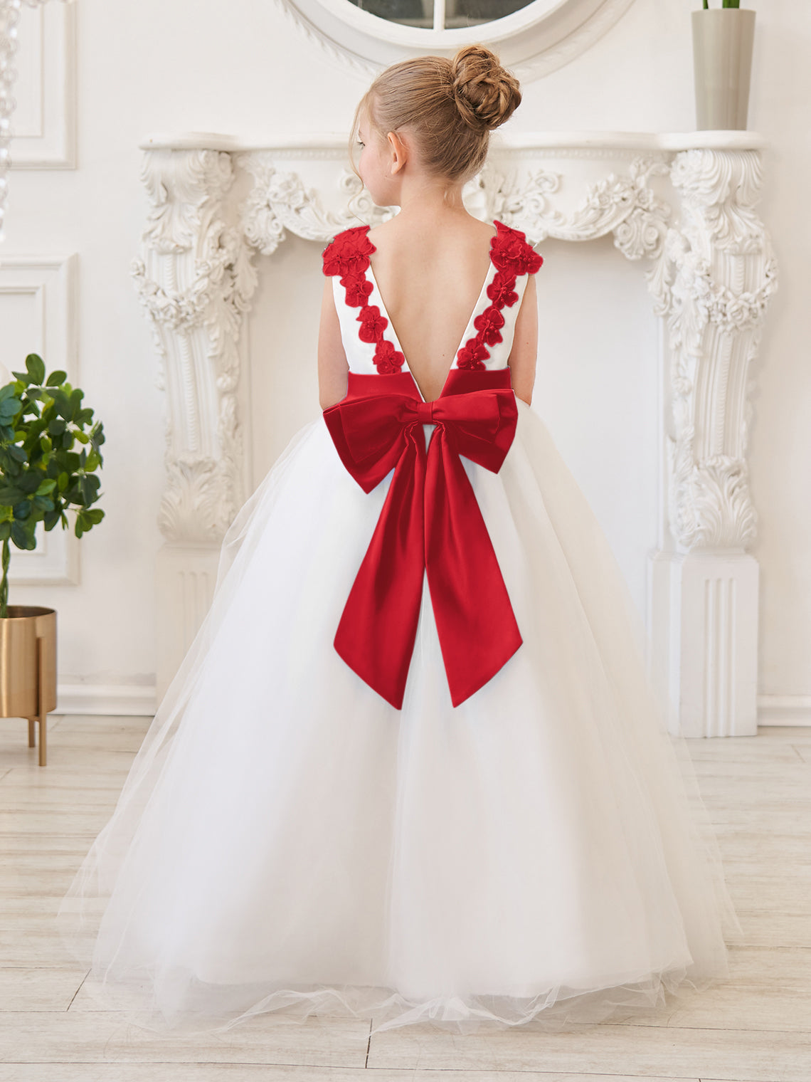 Vestido de princesa/de princesa con flores 3D de tul hasta el suelo, color marfil, para niña de las flores 
