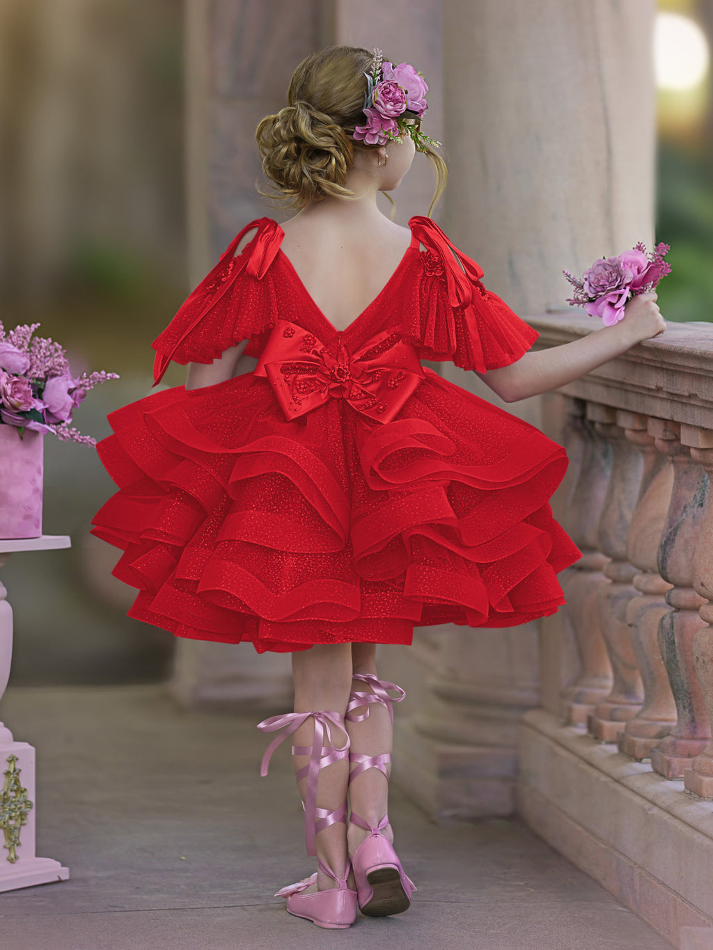 Vestido de princesa/vestido de tul hasta la rodilla para niña de las flores de cumpleaños 