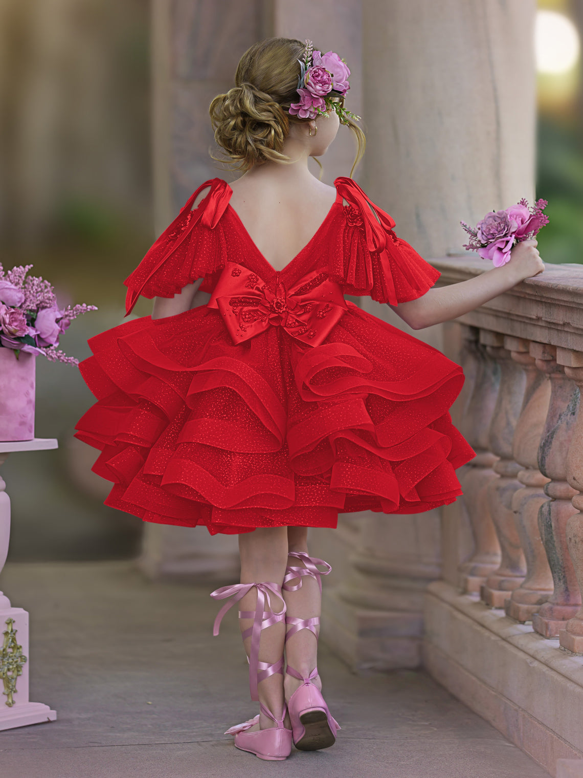 Vestido de princesa/vestido de tul hasta la rodilla para niña de las flores de cumpleaños 