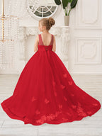 Elegante vestido de princesa sin mangas de tul para niña de las flores, corte en A 