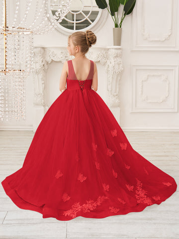 Elegante vestido de princesa sin mangas de tul para niña de las flores, corte en A 