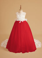 Vestido de niña de las flores sin mangas de encaje y tul con cuentas, estilo princesa de ensueño 
