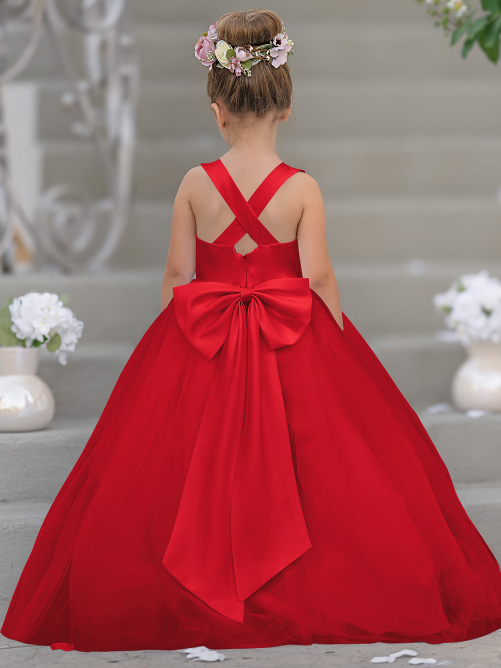 Robe de demoiselle d'honneur intemporelle en satin et tulle, coupe trapèze, sans manches 
