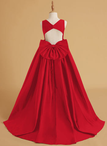 Vestido de princesa de satén con cola para niña de las flores 