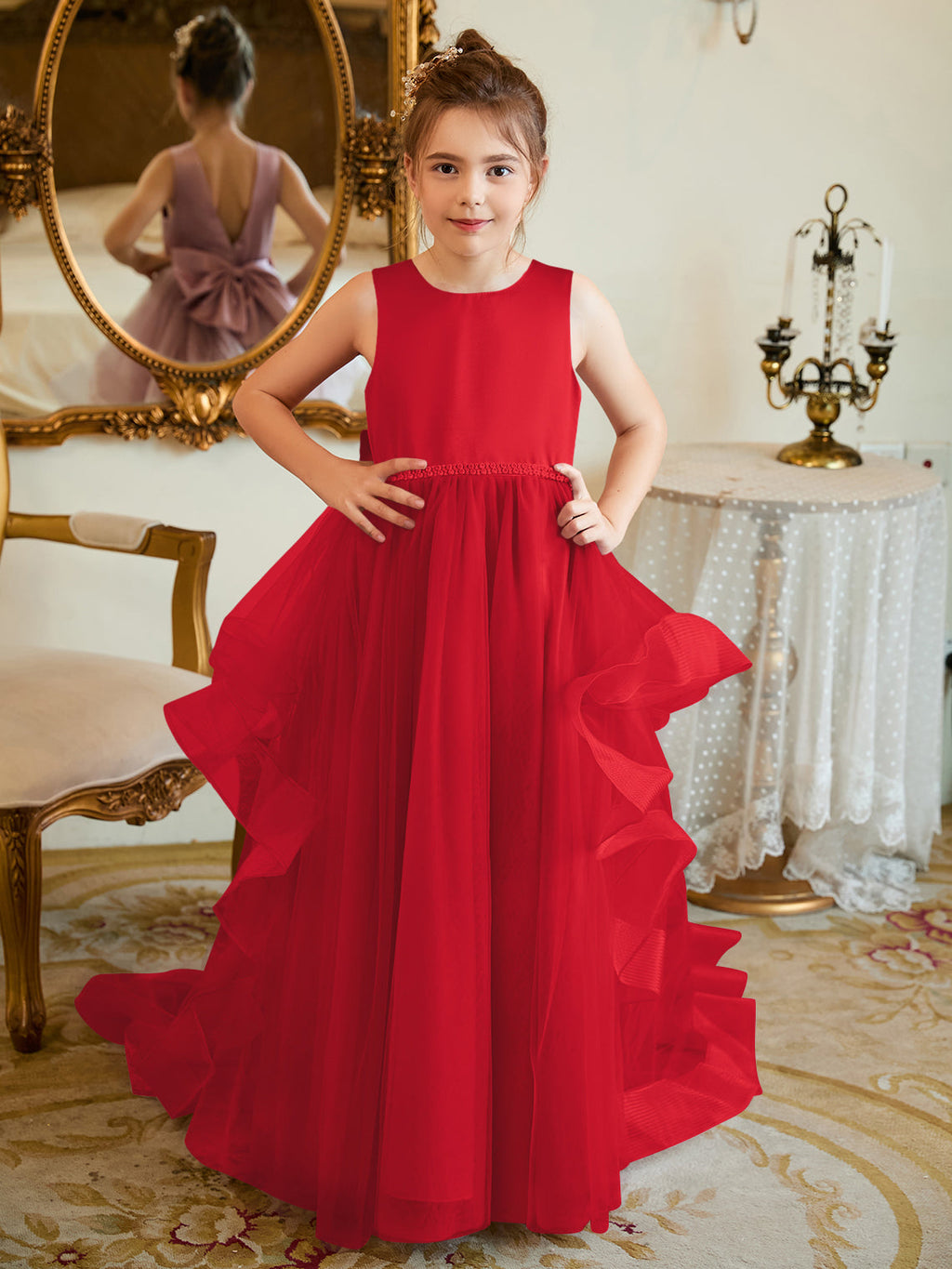 Vestido de princesa/vestido de princesa de satén y tul para niña de las flores 