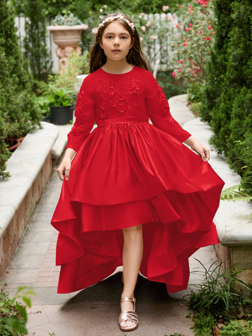 A-line Satin Asymmetrical Flower Girl Dress