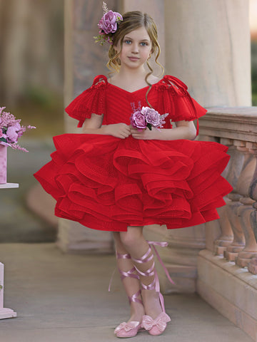 Vestido de princesa/vestido de tul hasta la rodilla para niña de las flores de cumpleaños 