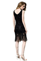 Robe de bal rétro à paillettes scintillantes, coupe ajustée, noire, col en V, sans manches, style années folles