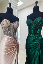 Rodina | Vestido largo de noche con corsé de cristal tallado y pedrería, con abertura 