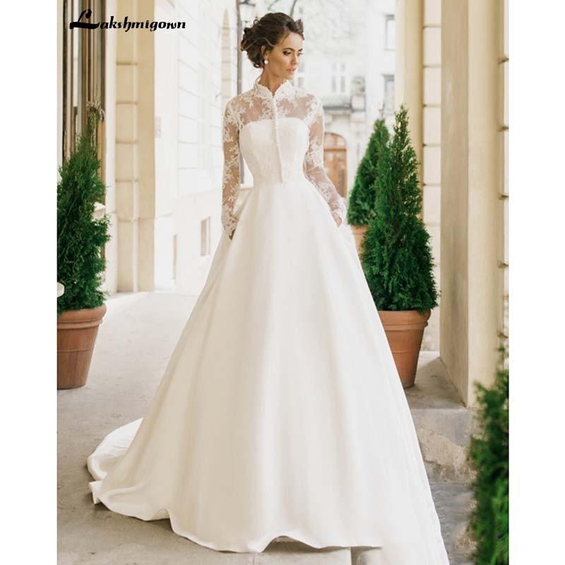 Baoleely Romantic Lace Wedding Dresses V neck A Line High Slit