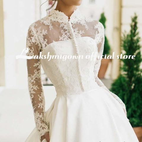 Baoleely Romantic Lace Wedding Dresses V neck A Line High Slit