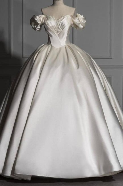 Robes de mariée romantiques en satin à épaules dénudées