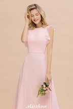 Vestido de dama de honor romántico sin mangas, corte A, largo hasta el suelo, estilo jardín, sencillo.