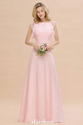 Vestido de dama de honor romántico sin mangas, corte A, largo hasta el suelo, estilo jardín, sencillo.