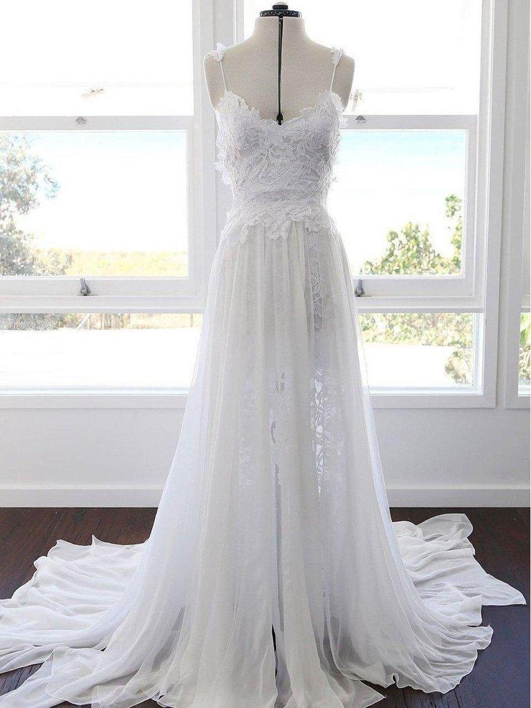 Robe de mariée romantique en mousseline de soie à décolleté cœur et dentelle PG201