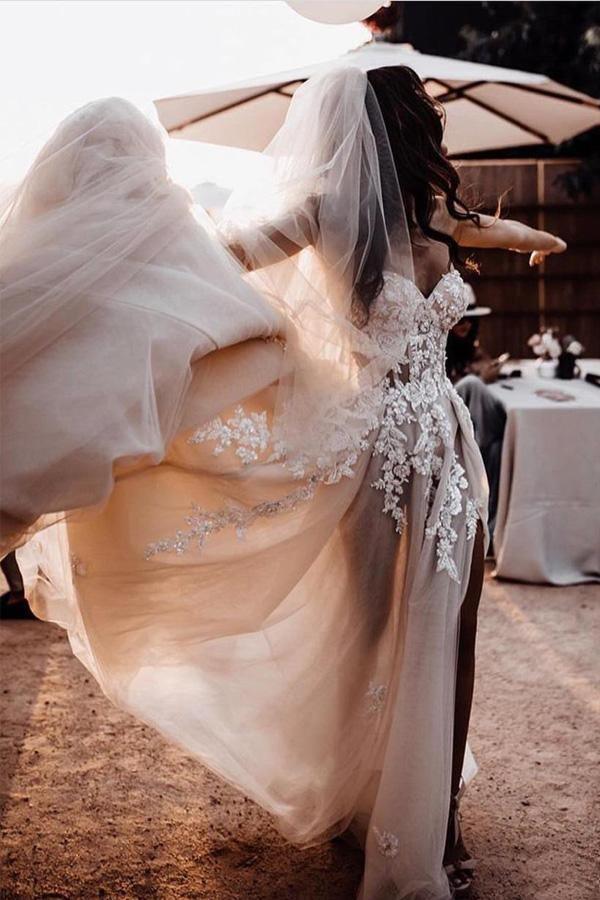 Robe de mariée romantique à décolleté cœur, style bohème, ornée de dentelle 3D WD497