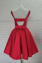 Robe de bal courte rouge en satin, col rond, coupe trapèze, PD129