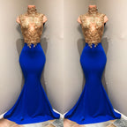 Vestido de fiesta azul real con apliques de encaje 
