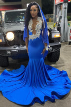 Royal Blue V-Neck Mermaid Prom Dresses With Beadings